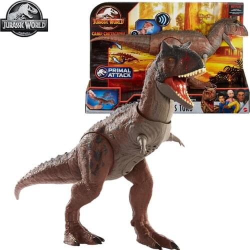 Jurassic World GNL07 Dinosaur Camp Cretaceous Isla Nublar Control Conquer Carnotaurus Toro Figure Toys with Primal Attack Kids