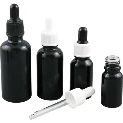 12 x 100ml 50ml 30ml 20ml 15ml 10ml 5ml Shining black glass essential oil dropper bottle Vials Cosmetic Containers