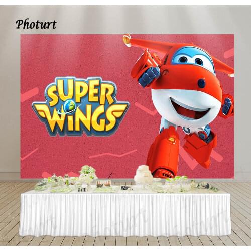 PHOTURT Super Wing Photography Backdrop Kids Birthday Photo Background Red Flight Rescue Team Eddie Vinyl Photo Booth Props