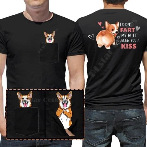 Corgi Pocket T-Shirt Cotton T shirts Women for Men Hip hop tops Funny t-shirts