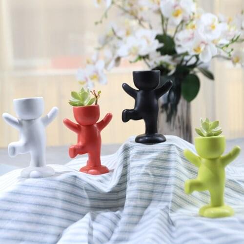 Humanoid Ceramic Flower Pot Succulent Planter Vase Meditate Exercise Flower Arrangement Garden For Home Decor Desktop Ornaments
