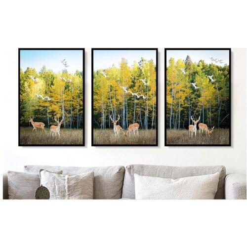 Paintings Birch wood Nordic minimalist deer landscape frameless painting decorative painting of the living room