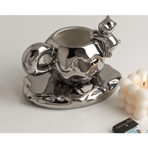 Ceramic Mugs Ins Wind Silver Lovers Afternoon Cups Saucers Set Cute Coffee Mugs and Cups Set Special Kawaii Out of The Ordinary