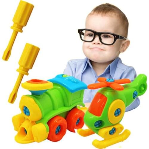 Puzzle Blocks plastic insert Train Helicopter shape Screwing Disassembly Blocks for children Educational Toys scale models