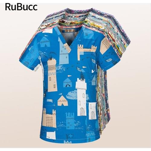 Pet Club Work Uniforms Lab Beauty Salon Workwear Printing Scrubs Tops Medical Surgical Women Scrubs Costume Wholesale Clothes