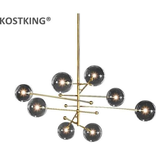 Post Modern Creative Glass Ball Restaurant Chandeliers Retro Magic Bean Living Room Bedroom Hanging Lighting Nordic Home Lamps