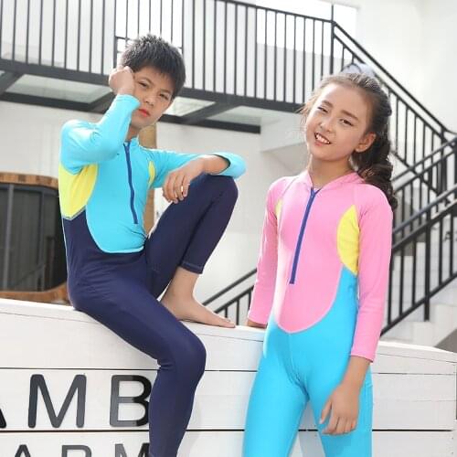 One Piece Children Wetsuits Rash Guards Kids Swim Diving Sportswear Suits Girl Boy Uv Protection Full Body Long Sleeve Swimsuit