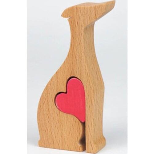 Cute Wooden Dog Heart Figurine Unique Decorations Best Home Handmade Ornaments For Home Office EL