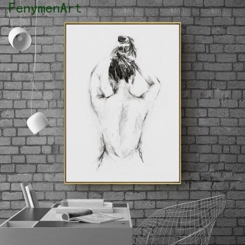 Minimalist Line Drawing Woman Poster Abstract Nude Bathing Woman Canvas Painting Modern Wall Art Picture Bathroom Home Decor