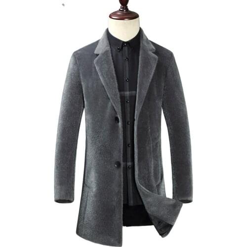 Mens Lapel Collar Long Woolen Cashmere Blended Coats Outwear Furry Overcoats 2Colors New 2020