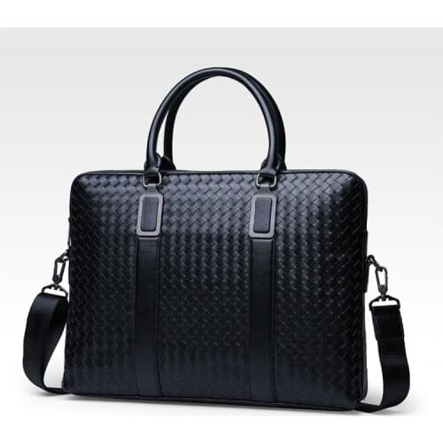 New Design Mens Business Briefcase Woven Handbag Male Shoulder Cross Body Bag Laptop Messenger Bag Travel Bag for Man