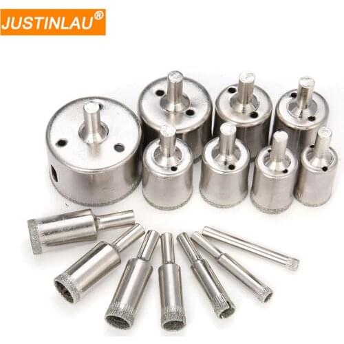 JUSTINALU 15pcs Diamond Coated Drill Bit Set Tile Marble Glass Ceramic Hole Saw Drilling Bits For Power Tools 6mm-50mm