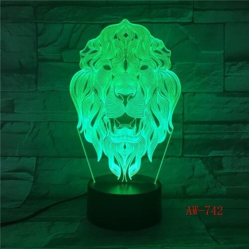 Lion Face Night Light 7 Color Changing Animal LED Night Lights 3D LED Desk Table Lamp for Children Friends Home Decoratio AW-742