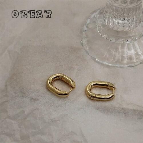 OBEAR 14K Real Gold Plated Simple Oval Geometric Earrings Women Classic Fashion Daily All-Match Jewelry