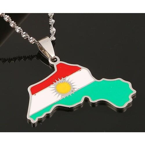 Stainless Steel Kurdistan Map Pendant Necklace Fashion Kurdish Map Charm Jewelry