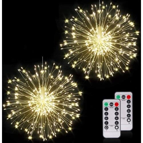 Hanging Starburst Firework Lights, 240 LEDs String Lights DIY Firework Copper Light 8 Modes Dimmable String Fairy Lights, 2 pcs