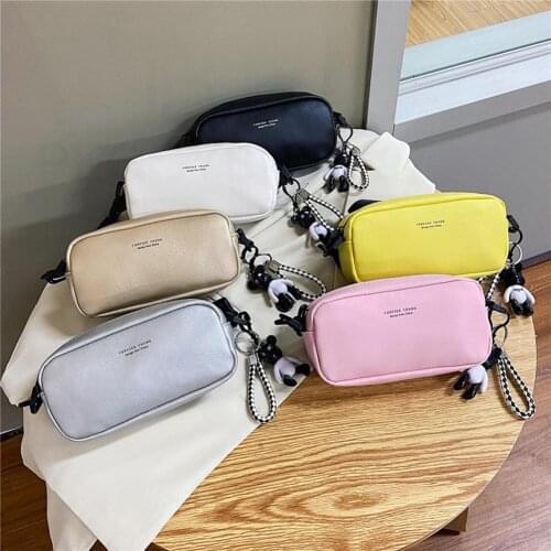Casual Shoulder Handbag Solid Bear Pendant Purse Women Portable PU Leather Sling Messenger Tote Bag Street Travel Money Pouch