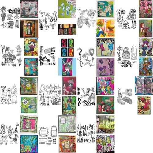 7*8.5 inch Clear Stamps Weird Women Head Body Glasses Hair Accessories Critter Dog Cats Flamingo Bees Pigeon Words Note DIY 2021