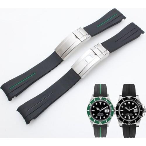 Watchband For Rolex DAYTONA GMT Yacht-Master SUBMARINER Men Arc Edge Strap Watch Accessorie Silicone Rubber Watch Bracelet Chain