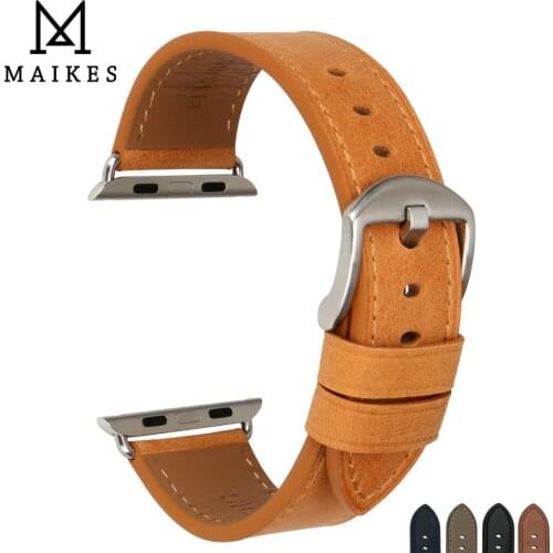 MAIKES For Apple watch bands 44mm 40mm Genuine Leather Watch Accessories Apple Watch Strap 42mm 38mm iWatch Series 4-1 Bracelets