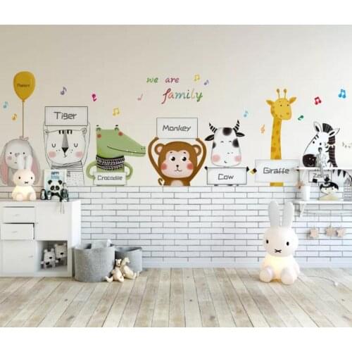 Nordic contracted cartoon animal children house background wall decorates mural wallpaper