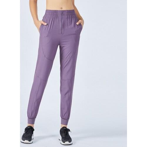 Zipper High Waist Squatproof Fitness Joggers Yoga Pants Women Stretchy Running Workout Sport Trousers With Two Side Pocket