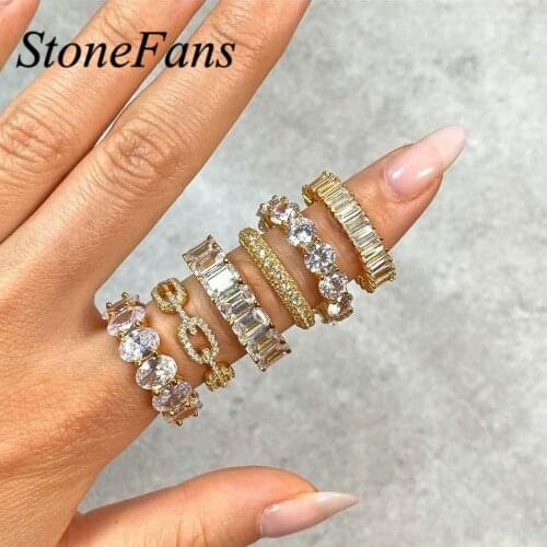 Stonefans Cushion Cut Zirconia Oval Ring for Women Men Summer Finger Fashion Design Luxury Wedding Open Ring Party Gifts Jewelry