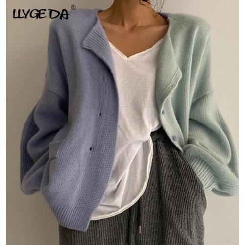 O-neck knitting Cardigan For Women Sweater Long Sleeve Pocket Sweaters Woman 2021 Autumn Winter Loose Casual Fashion Pullover