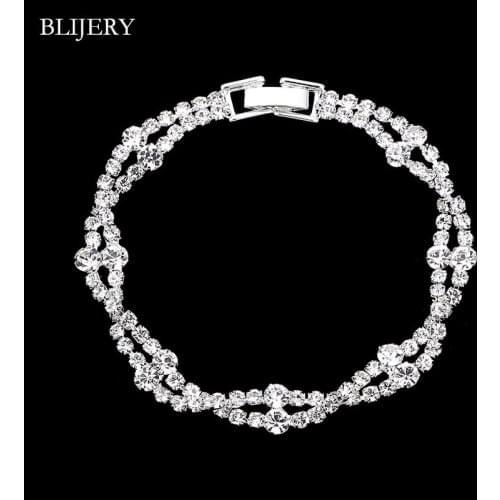 BLIJERY Silver Plated Rhinestone Crystal Bracelets For Women Sparkling Bridal Bracelets & Bangles 2018 Birthday Wedding Jewelry