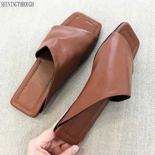 100% cow leather flat women slipper shoes woman punk style summer casual sildes black white brown girls shoes