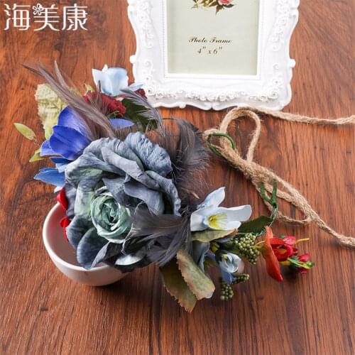 Haimeikang Fashion Garland Wreath of Flowers Plaiting Women Girls Flower Crown Feather Headbands Wedding Hair Accessories