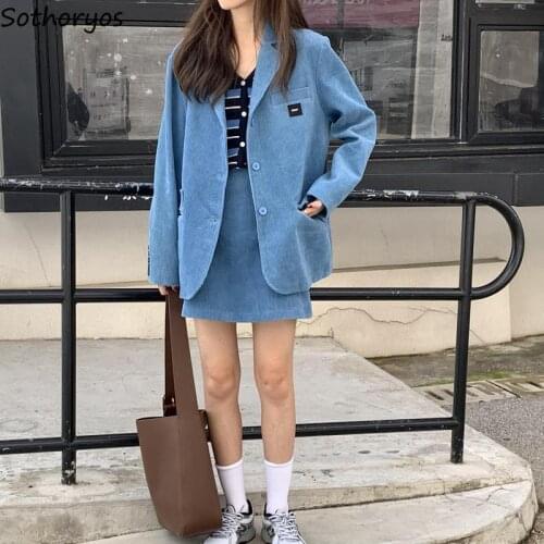 Blazer Dress Sets Female Leisure Fashion Korean Style Streetwear Office Lady Elegant All-match Simple Loose Retro Harajuku Chic
