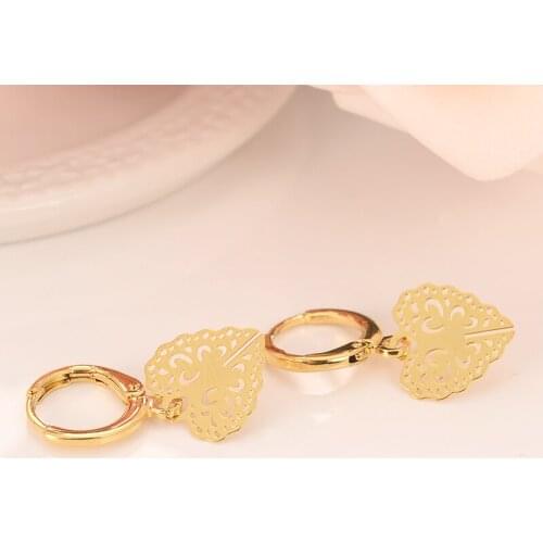 Gold dubai india small lovely heart Dangle Earrings Women Fashion Jewelry Gold Metal Drop Earrings For Gifts wedding bridal