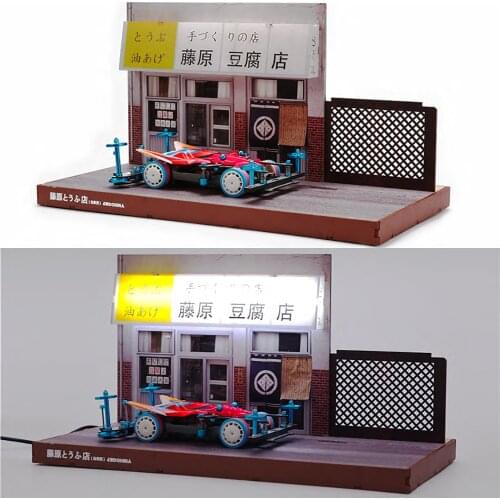 1/32 Mini 4WD Car Simulated Parking Lot Initial D Fujiwara Tofu Shop Car Model Display Scene Decorations With Lights
