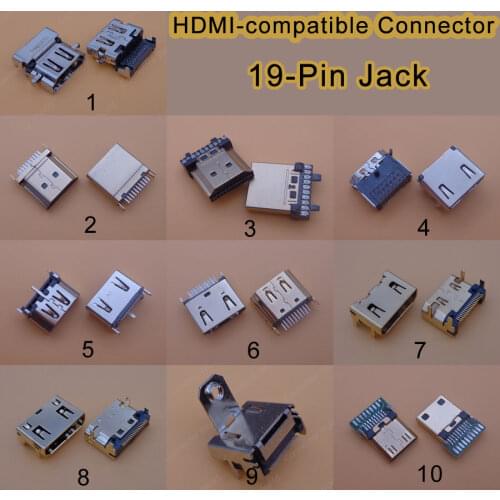 1PCS 19PIN SMD SMTSeat Horizontal HDMI-compatible HD Connector PCB Connector 19+1 Plugs