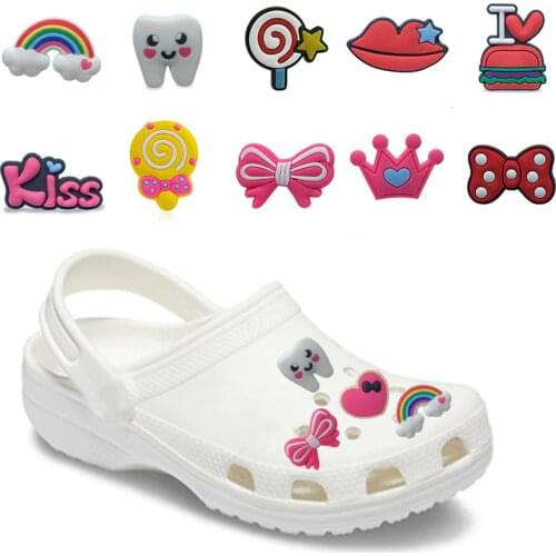 1PCS Sweetheart PVC Shoe Charms Accessories Rainbow Lollipop Diamond Decorations Teeth Lip Eye Ornament Kids Adult Gift