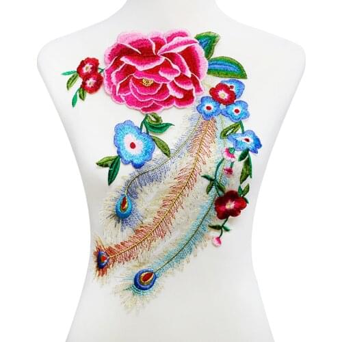 10piece Peacock Tail Embroidery Lace Applique Iron on Patches Embossed Decorated Clothes Applique Sewing Accessories T2010