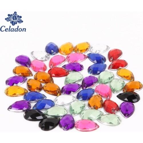 100Pcs/lot Multi Colors 8X13mm Water Drop Shapes Acrylic Crystal Sew On Rhinestone, For DIY Dancing Dress Clothing Decoration