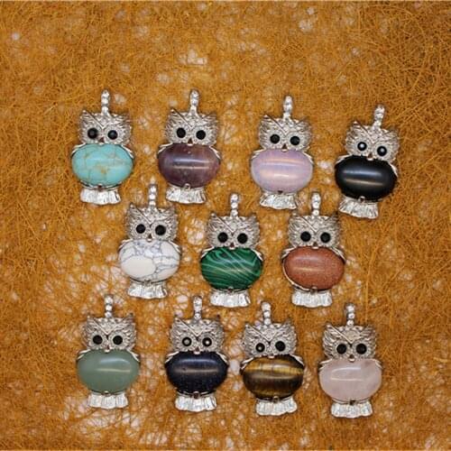 12pcs Natural Stone Turquoisess pendant owl Necklace Pendants Healing Quartz Treat Crystal Charm for Jewelry Making Free