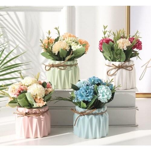 14.5cm European-style Simulation Hydrangea Plant Potted Fake Garden Bonsai Decoration Home Desktop Decoration Wedding Gift