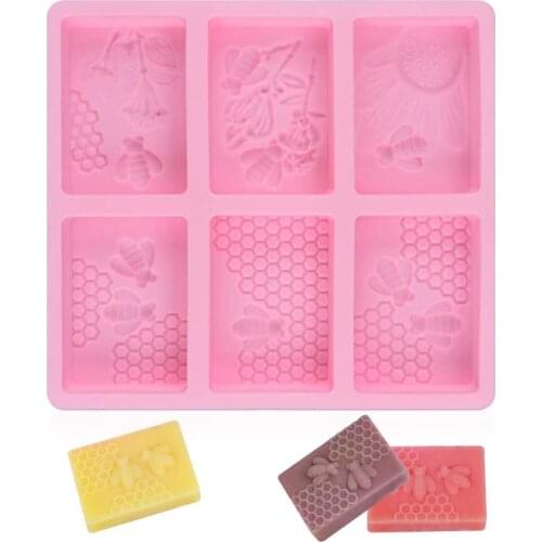 3D Bee Handmade Silicone Soap Mold Multifunction Candle Molds Cake Making Baking Mould 3D Mould Square Soap Molds