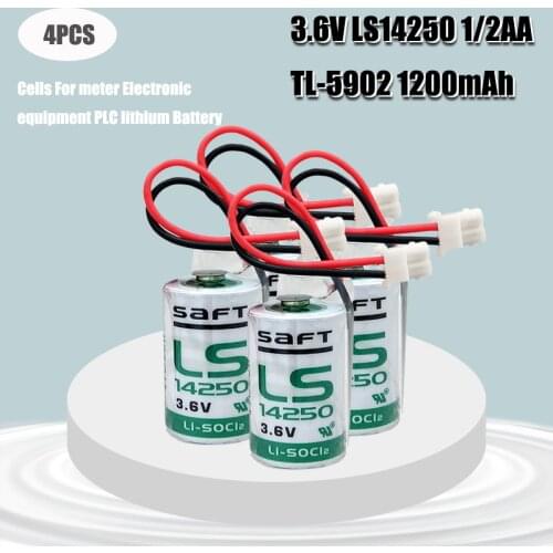 4PCS New Original SAFT LS14250 14250 1/2AA LiSOCL2 3.6V 1200mAh PLC Battery ER14250 R6 Lithium Batteries With Connector Plug