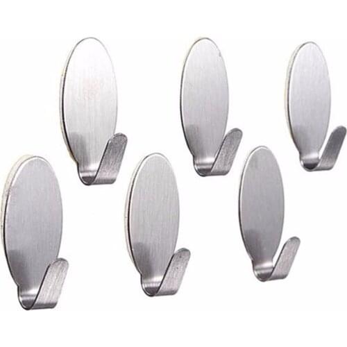 6pcs Bathroom Kitchen Hooks Stainless Steel Hanging Adhesive Hooks Stick On Wall Door Clothes Towel Handbag Holder Wall Hanger