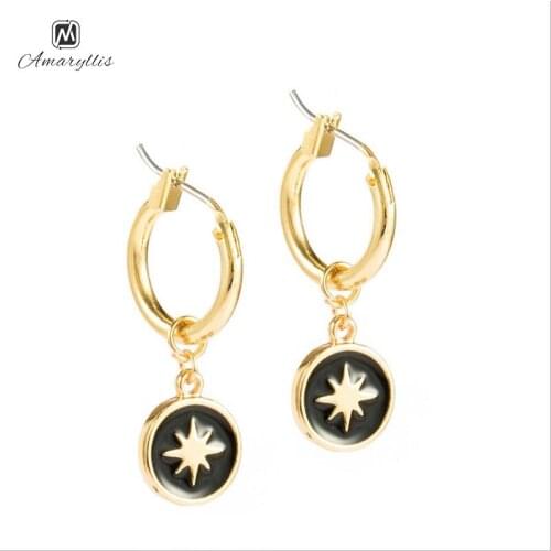 Amaiyllis Simple Hollow Geometric Round Circle Statement Pendant Earrings For Women New Enamel Star Cross Pendant Post Earrings