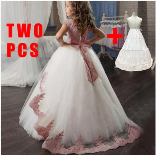 White Wedding Flower Princess Girl Dress Kids Lace Long Dress Party Girl Dress Ball Gowns Childrens Clothing Vestidos Costume
