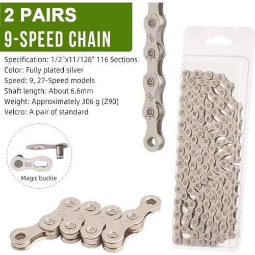 2 Pairs Chains 9/27-speed Chain Bicycle Parts Electroplated Silver For Mtb Silver Chain Mountain Road Bike Accessories