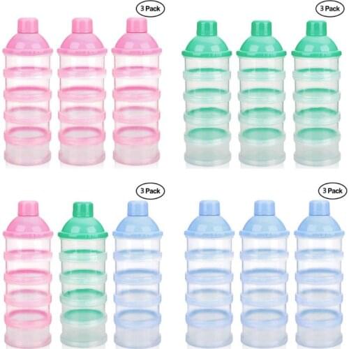 Baby Milk Powder Dispenser, Non-Spill Smart Stackable Baby Feeding Travel Storage Container, 5 Compartments,3 Pack