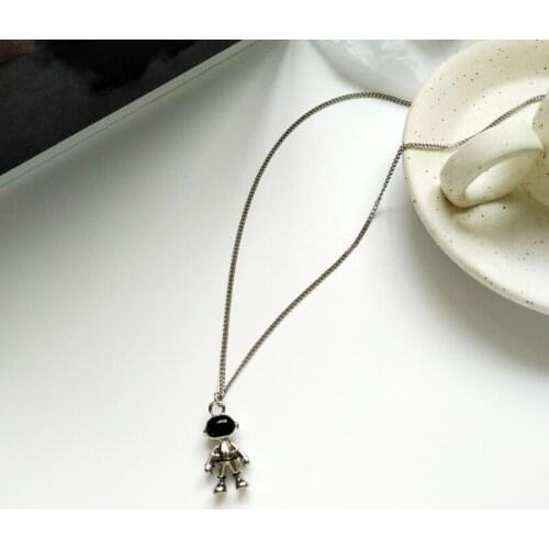 Long Chain 51 cm Punk Black Silver Color robot Astronaut Pendant Necklaces For Women Men Student Kids BoysGifts