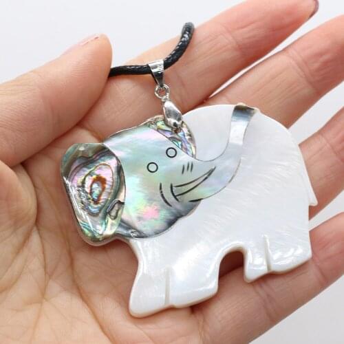 Natural Shell Necklace Rope Length 55+5cm With Hand-Carved Lifelike Cute Elephant Shape Pendant For Unisex Jewelry Gift 55x43mm