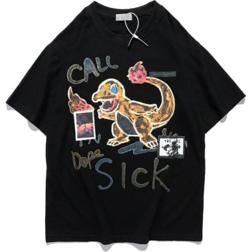 Ins summer loose high street print T-shirt trendy street graffiti dinosaur Short Sleeve Tee couple